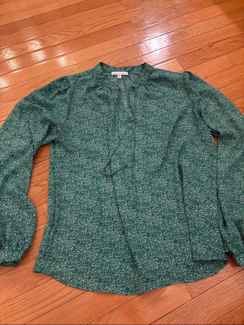 Maison D’Amelie Paris Tie-Neck Green Print Long-Sleeve Blouse